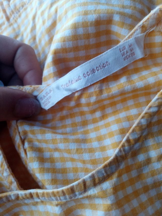 Vestido cuadradritos amarillo y blanco