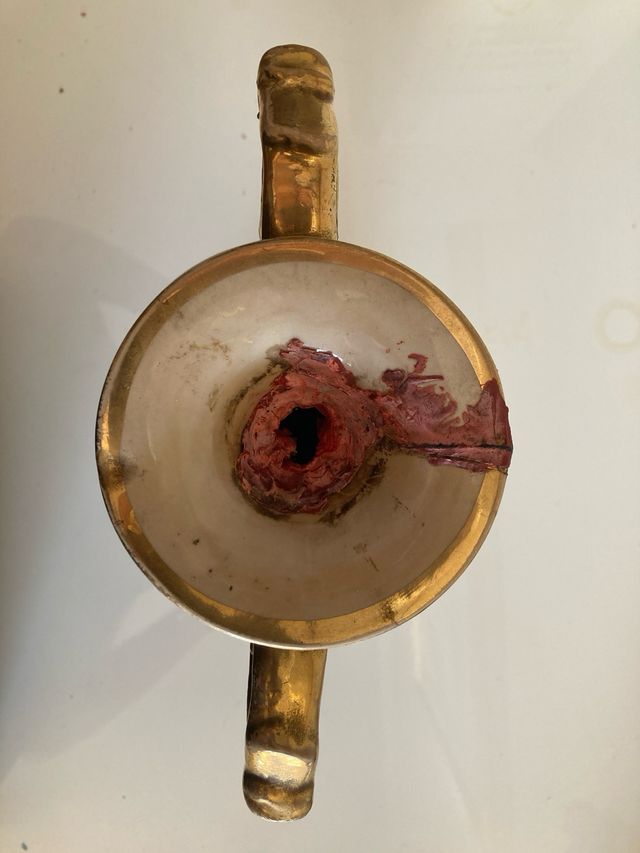 Vaso in Ceramica Argento e Oro – Paesaggio Dipinto a Mano – Anni ’50 – Stile Rococò