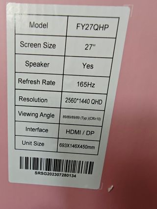 FY27QHP Monitor rosa de 27 pulgadas #280134