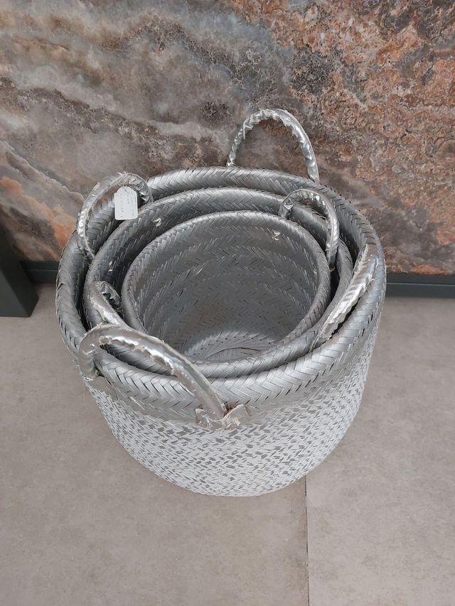 Set 3 cestos plateados