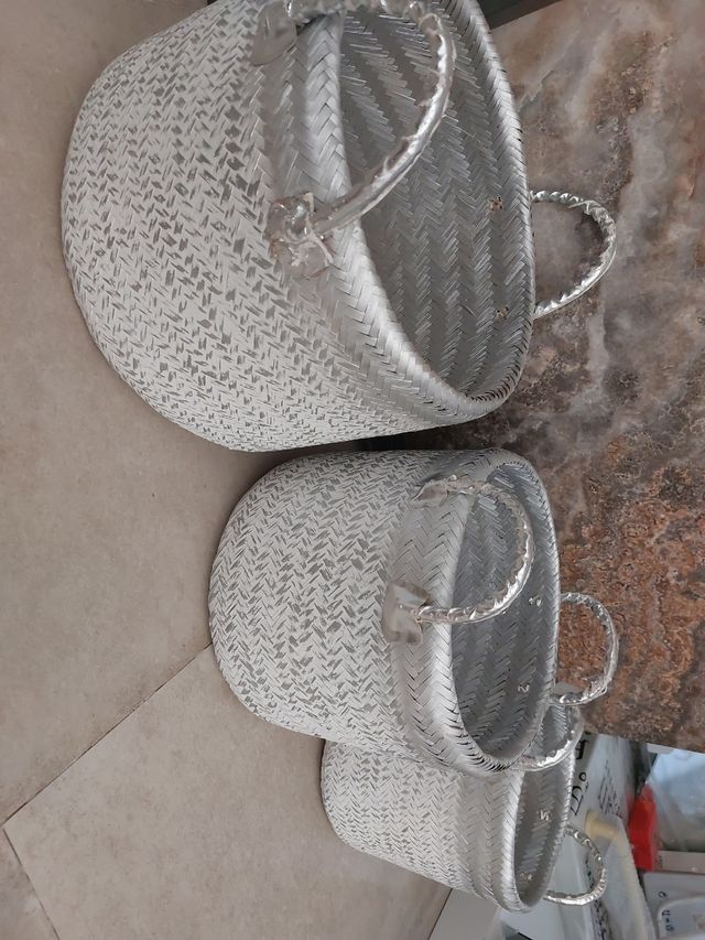 Set 3 cestos plateados