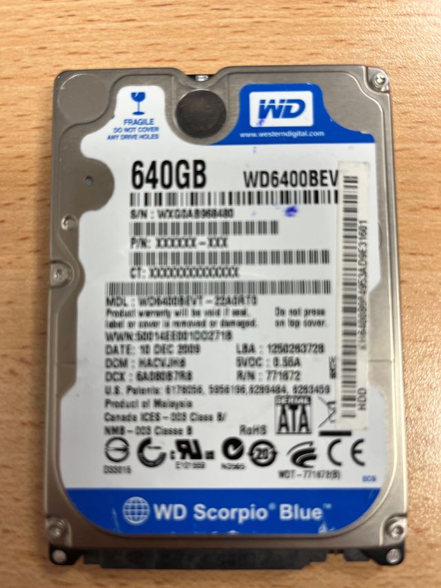 Disco duro Portatil 640Gb