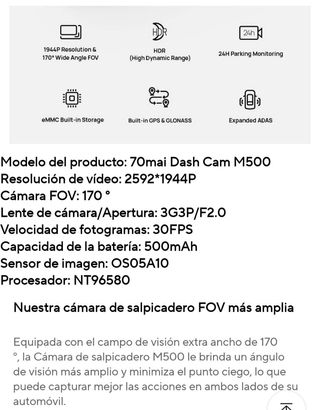 70mai Dash Cam M500 64GB GPS - Cámara para coche
