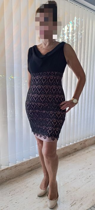 Vestido fiesta corto negro y rosa