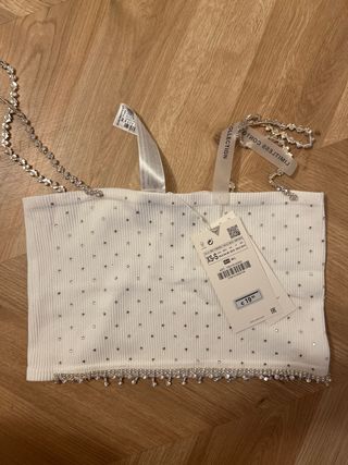 Crop top blanco brillos