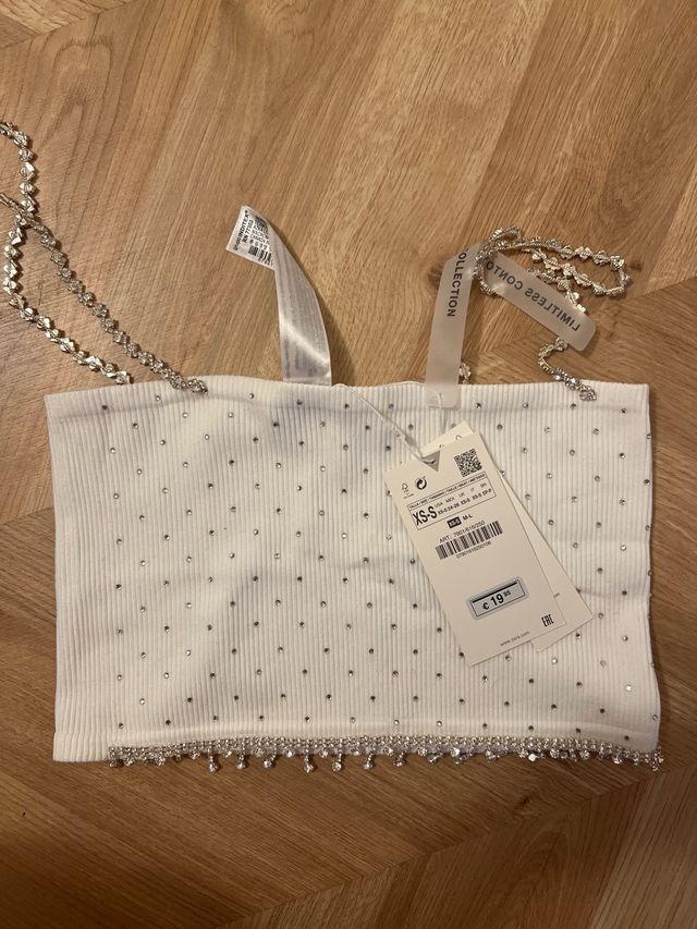 Crop top blanco brillos