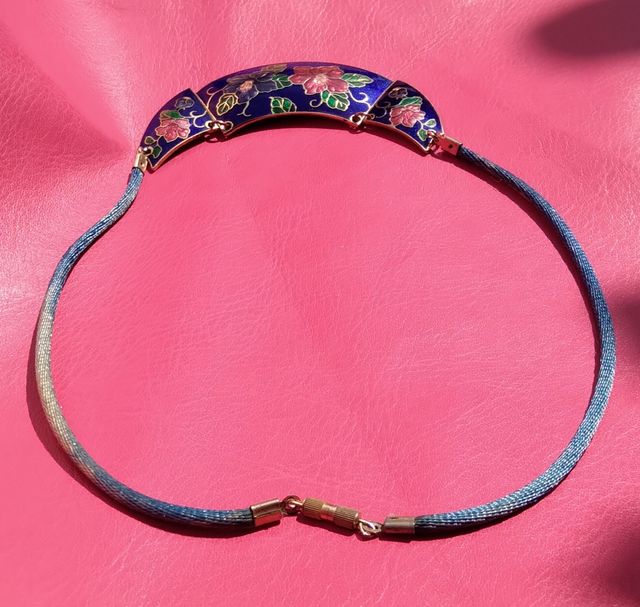 Collana cloisonne' smaltata blu floreale vintage
