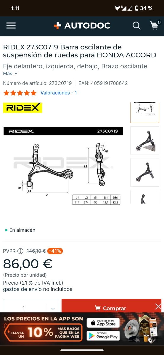 Brazo suspensión inferior izquierdo