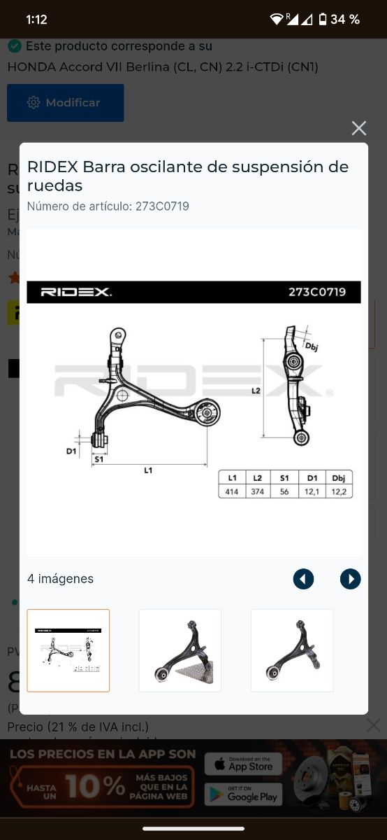 Brazo suspensión inferior izquierdo
