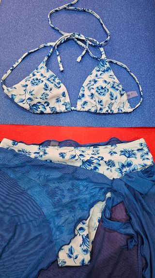 Bikini Mujer de 3 Piezas con Pareo Liso Estampado