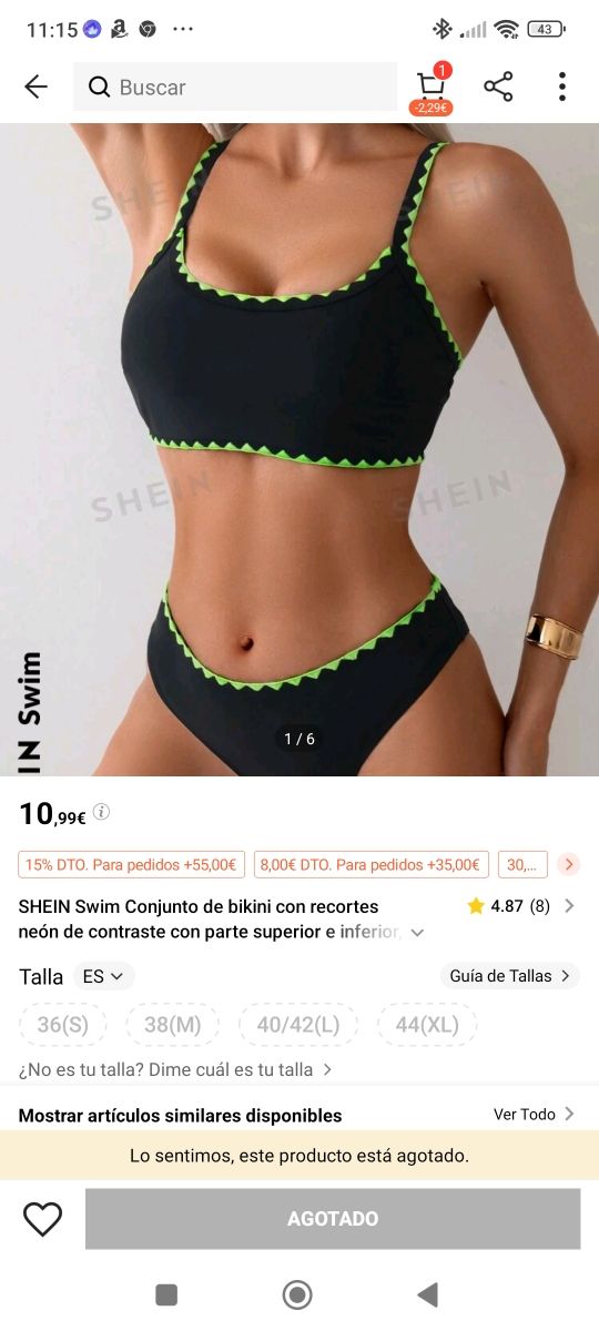Bikini negro con recortes verdes neon