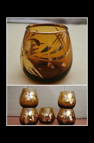 5 vasos cristal soplado con hilo dorado