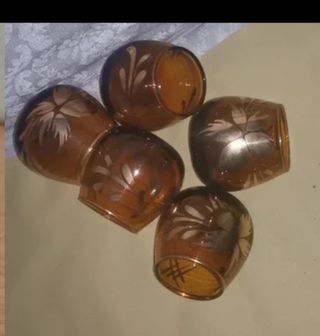 5 vasos cristal soplado con hilo dorado