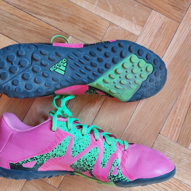 Botas fútbol Adidas X 15.4 multitaco rosa-verde-ne
