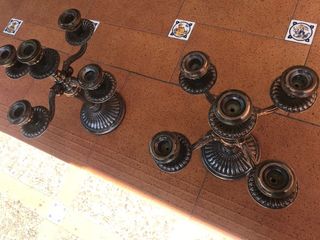 candelabros antiguos de alpaca plata