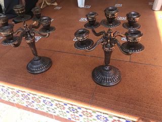 candelabros antiguos de alpaca plata