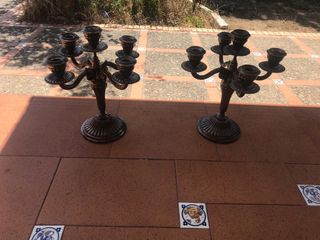 candelabros antiguos de alpaca plata