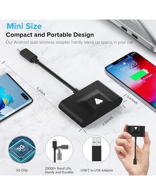 ★ Android Auto Adaptador inalámbrico, WiFi 5G, BT5