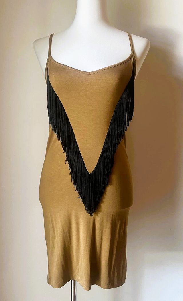 Abito AMERICAN RETRO cammello frange Tg 1 nuovo