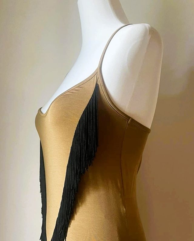 Abito AMERICAN RETRO cammello frange Tg 1 nuovo