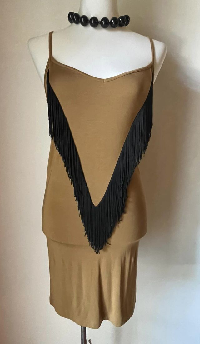 Abito AMERICAN RETRO cammello frange Tg 1 nuovo