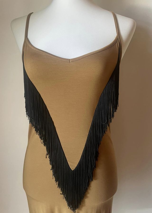 Abito AMERICAN RETRO cammello frange Tg 1 nuovo