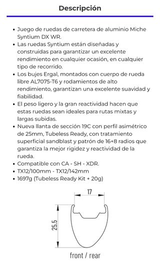Ruedas bicicleta disco Miche Syntium DX