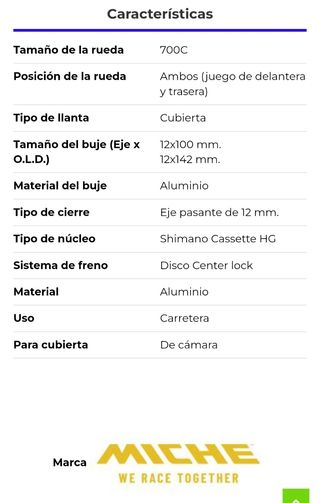 Ruedas bicicleta disco Miche Syntium DX