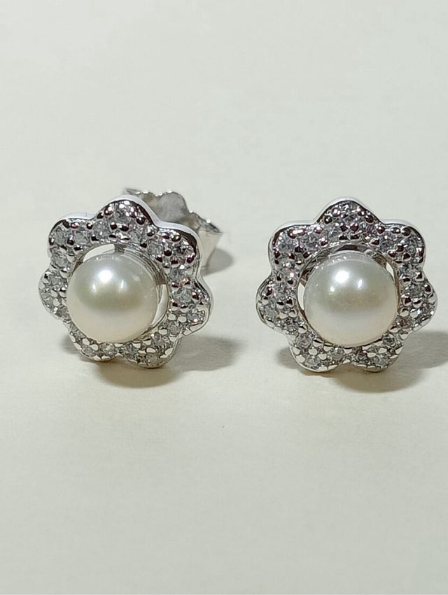 Pendientes Perla Cultivada De Plata De Ley 925