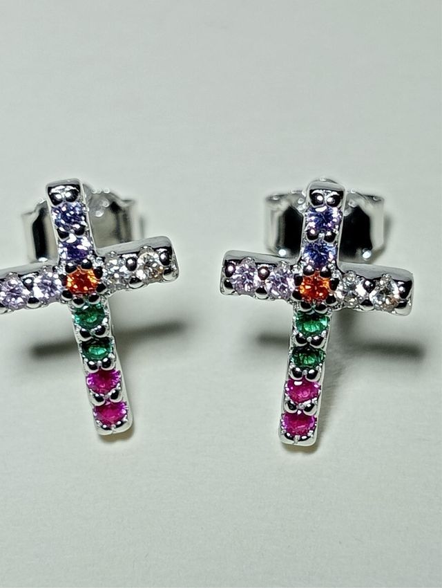 Pendientes circonitas Cruz De Plata De Ley 925