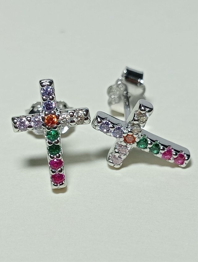 Pendientes circonitas Cruz De Plata De Ley 925