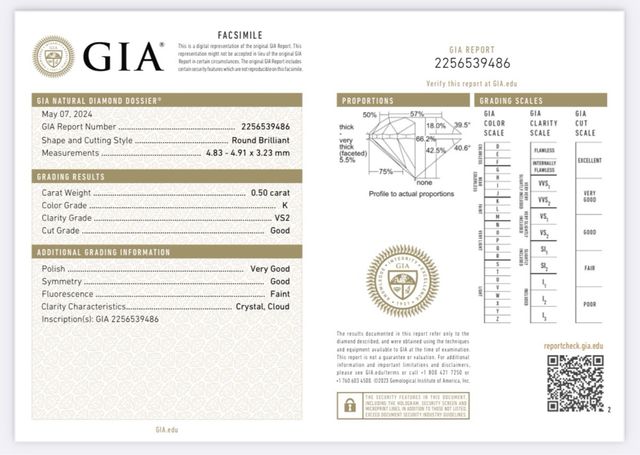 Diamante Natural 0.50ct K-VS2