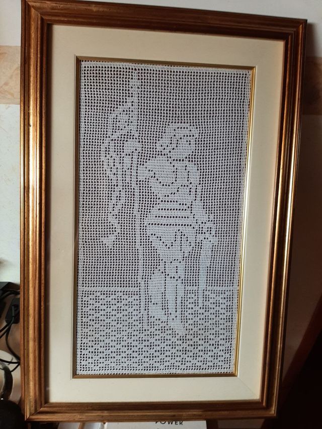 Quadro Giovanna D'Arco fatto all'uncinetto