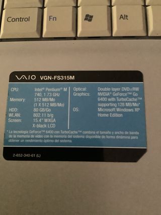ORDENADOR PORTÁTIL SONY VAIO VGN-FS315M
