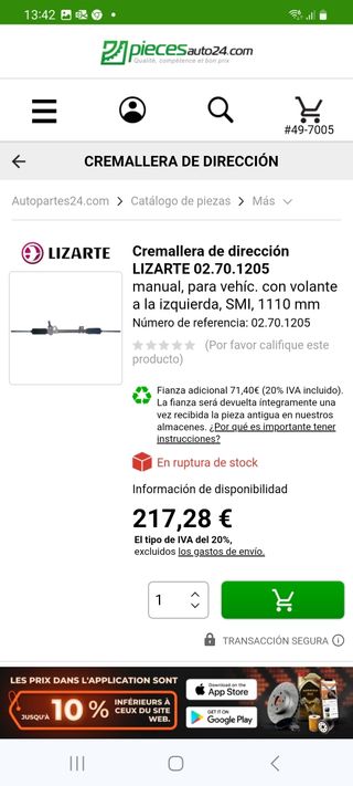 Cremallera dirección Renault Kangoo Ref 02.70.1205