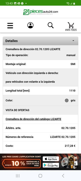 Cremallera dirección Renault Kangoo Ref 02.70.1205
