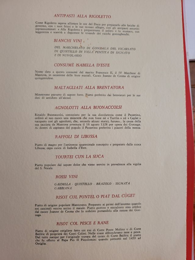 Menù pranzo Gonzaghesco 1961