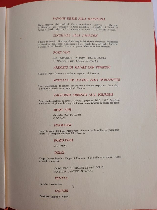 Menù pranzo Gonzaghesco 1961