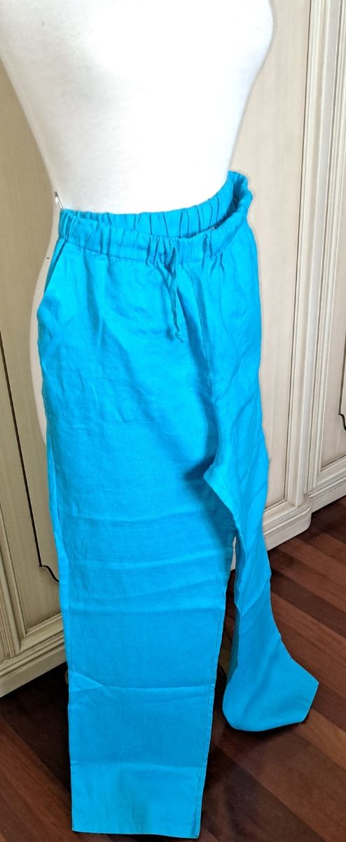 Pantaloni turchesi in lino 