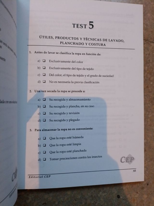 Test personal de limpieza y servicios domésticos