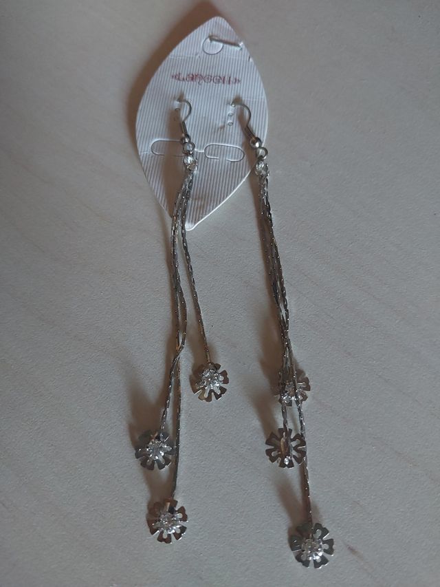 Pendientes largos plateados bisuteria