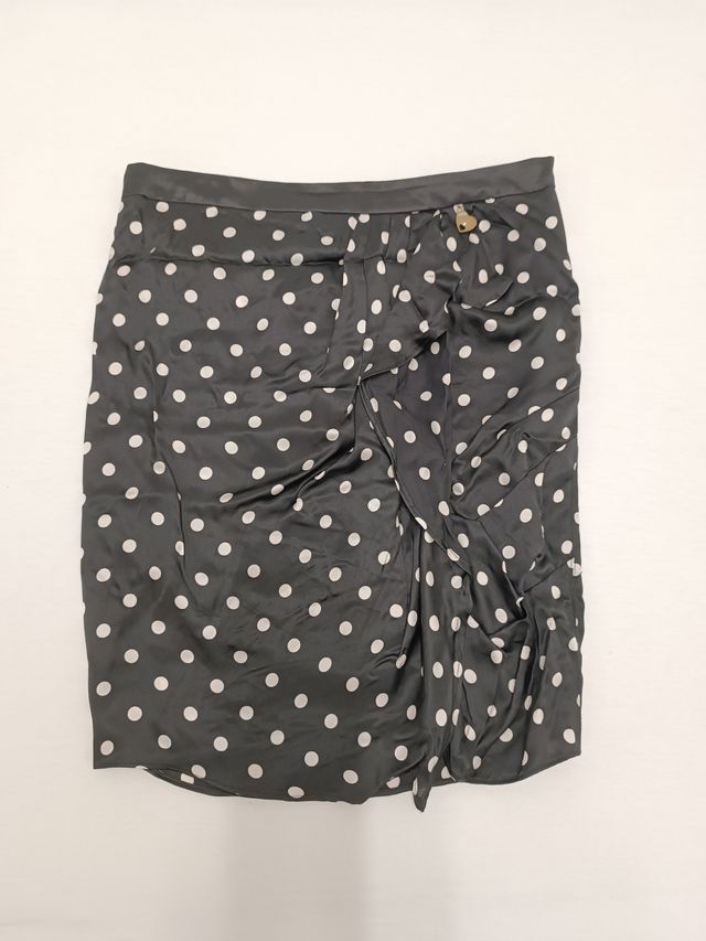 Mini gonna S di seta a puntini bianco e nero, pois