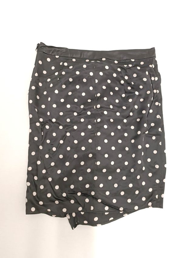 Mini gonna S di seta a puntini bianco e nero, pois