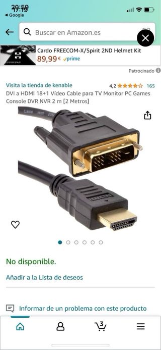 CABLE HDMI A DVI DE 2MTS