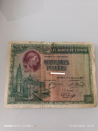 Billete Antiguo de 500pesetas 1928