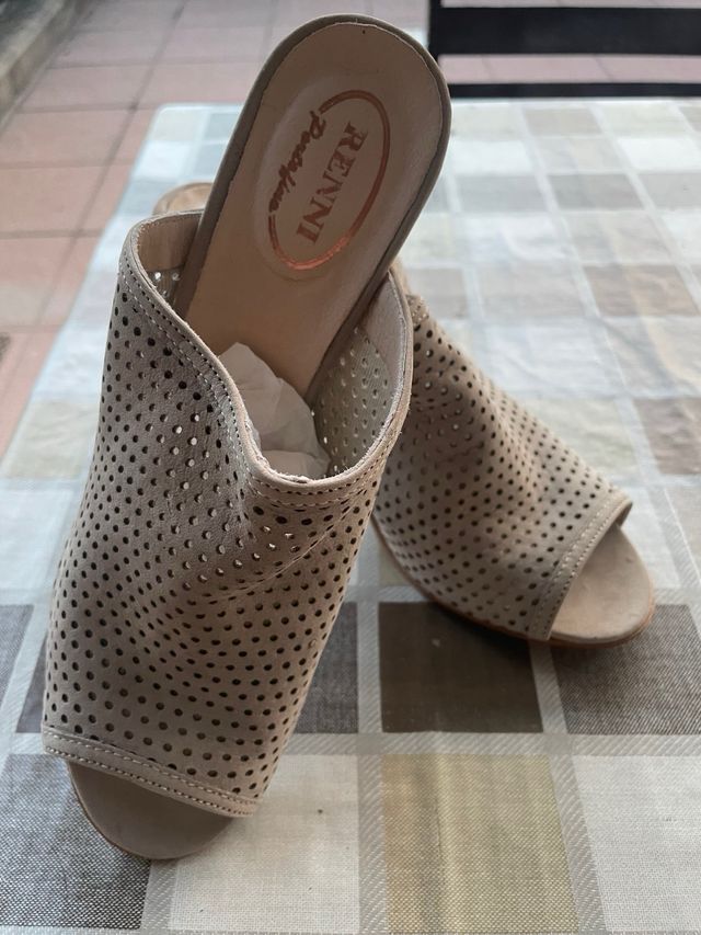 Sabot scamosciate color grigio panna n.38