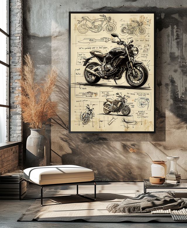 Motocicleta cuadro vintage blueprint