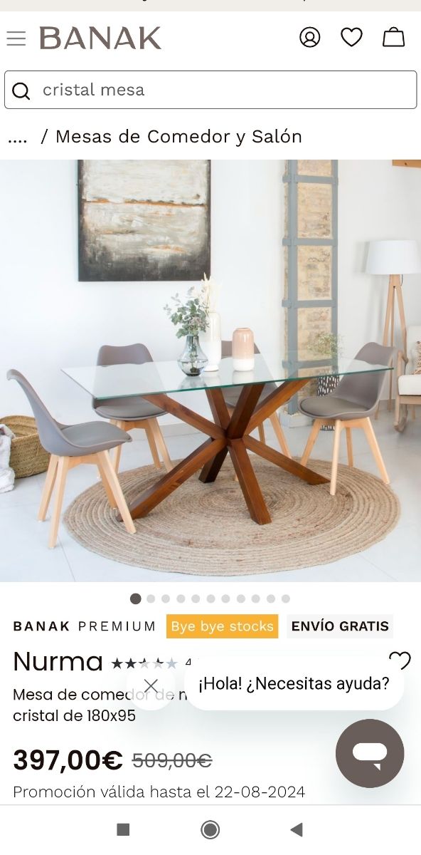 Mesa comedor cristal diseño banak 180x90