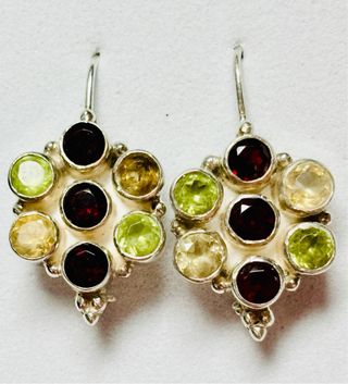 Pendientes indios con gemas y plata de ley 925