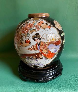 JARRON CHINO PORCELANA SATSUMA PINTADO A MANO 
